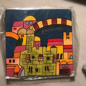 New Final sale! Jerusalem in 6 handcrafted wooden coasters with a stand